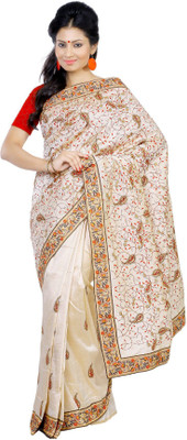 

Crochetin Self Design Fashion Art Silk Saree(Beige, Red)