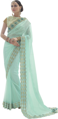 

Khushali Self Design Fashion Satin, Net Saree(Light Blue, Beige), Beige;light blue