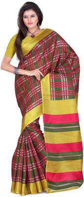 

Cenizas Checkered Fashion Art Silk Saree(Multicolor), Green