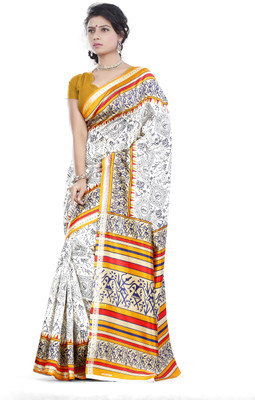 

JTInternational Printed Bhagalpuri Silk Saree(Beige)