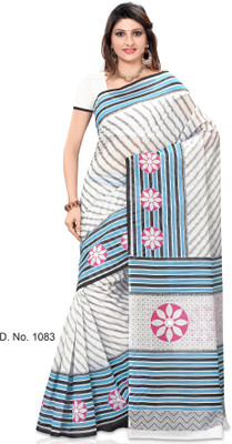 

Indianbeauty Striped, Printed Fashion Cotton Saree(White)
