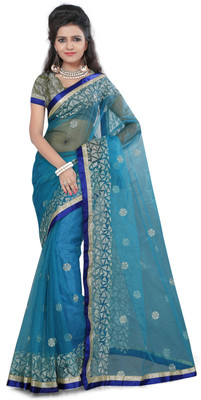 

Gunjan Creations Woven Fashion Net Saree(Blue), Blue white embroidery