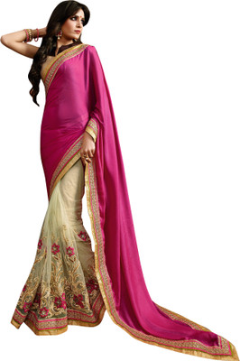 

Brijraj Embroidered Fashion Net, Georgette Saree(White, Pink), Pink;white