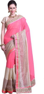 

Chirag Sarees Embellished Fashion Synthetic Georgette Saree(Pink)