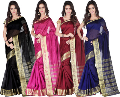 

Weavedeal Solid Banarasi Chanderi Saree(Pack of 4, Multicolor)