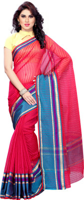 Mimosa Woven Kanjivaram Cotton Saree(Pink, Rani