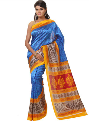 

JTInternational Printed Bhagalpuri Silk Saree(Blue, Blue)