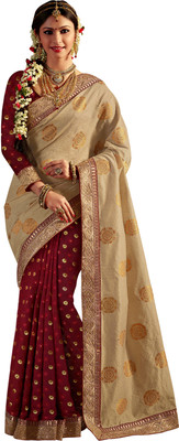 

Brijraj Embroidered Fashion Silk Saree(Maroon, Beige), Beige;maroon