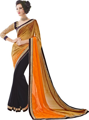 

Khoobee Self Design, Embroidered Fashion Georgette, Jacquard Saree(Orange, Black, Beige), Beige;black;orange