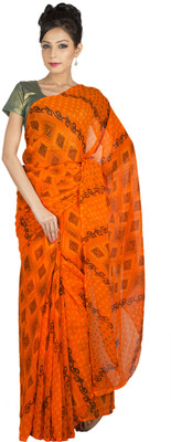 

Jaipur Kurti Printed Bandhej Georgette Saree(Orange)