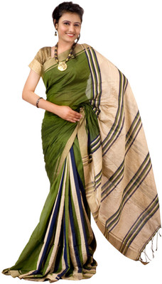 

Hawai Striped Tant Silk Saree(Green)