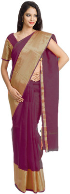

Javuli Self Design Arani Pattu Handloom Silk Cotton Blend Saree(Maroon, Gold), Gold;maroon