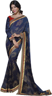 

Desi Butik Embroidered Fashion Georgette Saree(Blue)