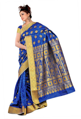

Parisha Printed Daily Wear Art Silk Saree(Blue, Yellow), Blue & gold