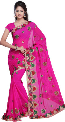 

Desi Butik Embroidered Fashion Art Silk Saree(Pink)