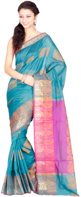 

Chandrakala Self Design Banarasi Cotton Saree(Multicolor), Blue