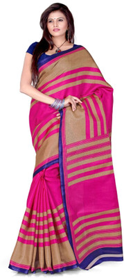 

Cenizas Striped Fashion Art Silk Saree(Pink, Brown)