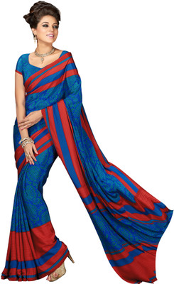 Khoobee Self Design, Printed Fashion Crepe Saree(Blue, Green)