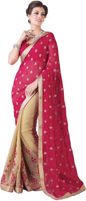 

Lovelylook Embroidered Fashion Georgette Saree(Multicolor), Red & beige