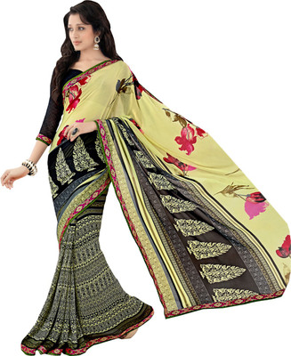 

Lovelylook Printed Fashion Georgette Saree(Multicolor), Light yellow & black