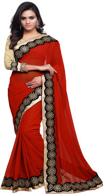 

Sourbh Sarees Solid Fashion Georgette Saree(Red)