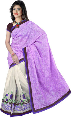 

Indianbeauty Embroidered Fashion Cotton Saree(Purple, Beige), Beige;purple