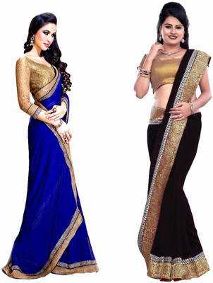 

Stylezone Self Design Fashion Chiffon Saree(Pack of 2, Blue, Black), Black;blue