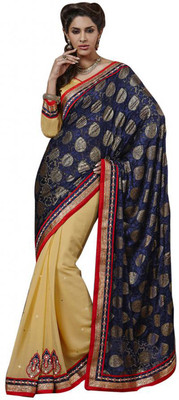 

Desi Butik Self Design Fashion Chiffon Saree(Multicolor), Beige;purple