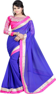 

Sanju Sarees Solid Bollywood Art Silk Saree(Blue)