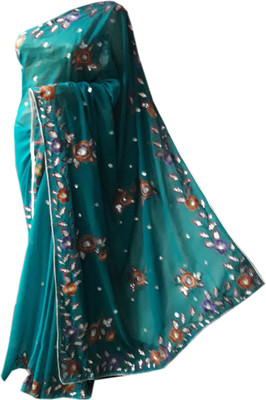 Stylish Sarees Embroidered Daily Wear Georgette Saree(Green)