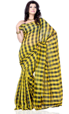 

JTInternational Checkered Fashion Art Silk Saree(Yellow, Black), Black;yellow