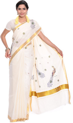 

Darps Self Design Balarampuram Cotton Saree(Multicolor), Cream