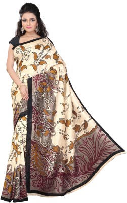 Vardan PRINTS Printed Bollywood Cotton Blend Saree(Black, Beige)