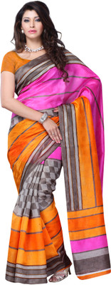 

JTInternational Striped, Checkered Fashion Art Silk Saree(Multicolor)