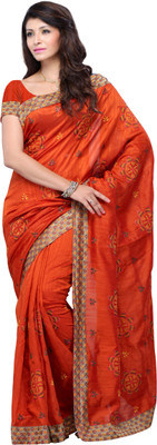 

JTInternational Printed Fashion Art Silk Saree(Orange), Multi color