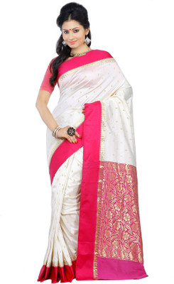 

Crochetin Self Design Fashion Tussar Silk Saree(White, Pink), Pink;white