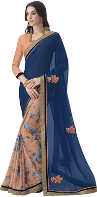 

Desi Butik Embroidered Fashion Georgette Saree(Blue, Orange)