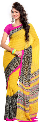 

EthnicQueen Floral Print Chanderi Handloom Georgette Saree(Yellow)