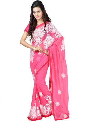 

Febsense Embroidered Bollywood Georgette Saree(Pink)