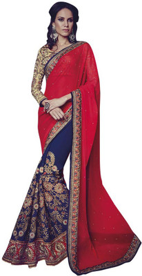 

Saara Floral Print Fashion Georgette Saree(Red, Blue)
