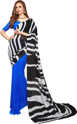

Jiya Self Design, Printed Fashion Georgette Saree(Black, White, Blue), Black;blue;white