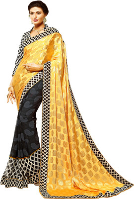 

Jiya Self Design, Printed Fashion Georgette, Jacquard Saree(Yellow, Black, Multicolor), Black;multicolor;yellow