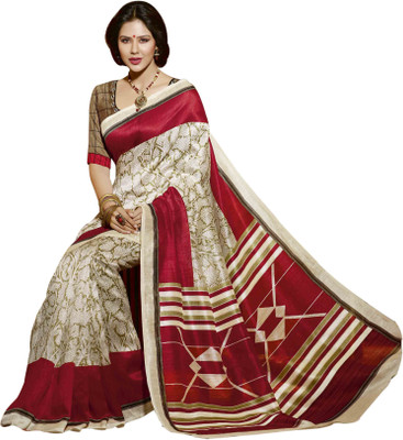 

Bhavi Self Design Maheshwari Art Silk Saree(Red)