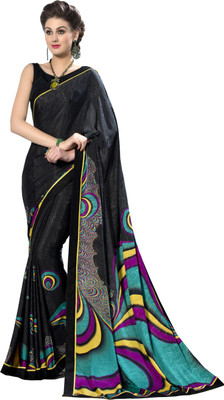 

Jiya Self Design, Printed Fashion Art Silk Saree(Black, Multicolor)