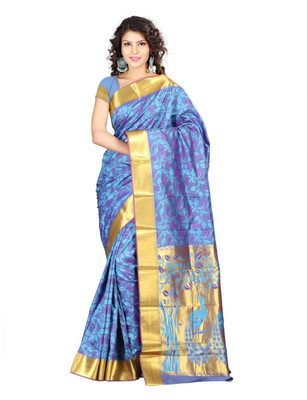 

Varkala Silk Sarees Woven Kanjivaram Jacquard Saree(Blue)