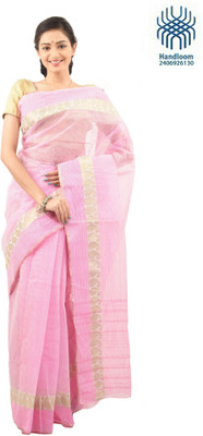 Tantuja Self Design Tangail Handloom Cotton Saree(Pink)