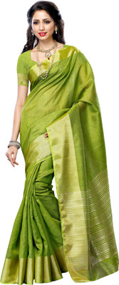 

Mimosa Solid Kanjivaram Tussar Silk Saree(Green, Olive