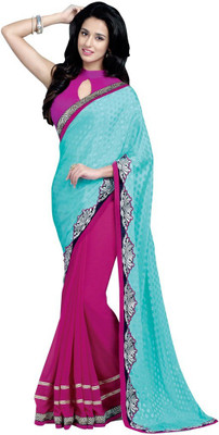 

Desi Butik Embroidered Fashion Georgette Saree(Purple, Blue), Violet and sky blue