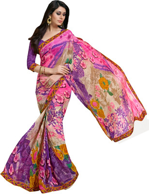 

Manthan Printed Daily Wear Georgette Saree(Pink, Purple)