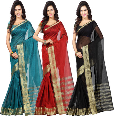 

Weavedeal Solid Banarasi Chanderi Saree(Pack of 3, Multicolor)